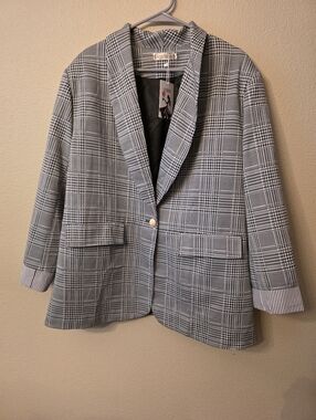 Women's Genhoo Black & White Houndstooth Blazer